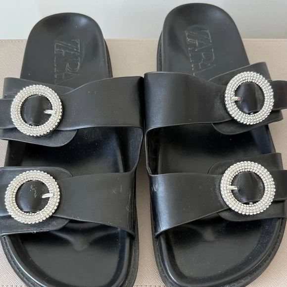 Zara Black Slides with Rhinestone Buckles - Picture 5 of 5